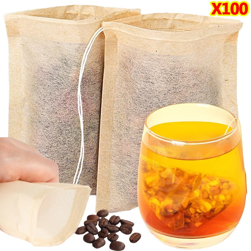 Coffee Tea And Bean Leaf - 100Pcs Teabags with Drawstring Filter Empty