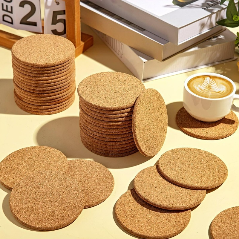 Natural Wooden Round Cork Coas - Coffee Tea Station recension och pris