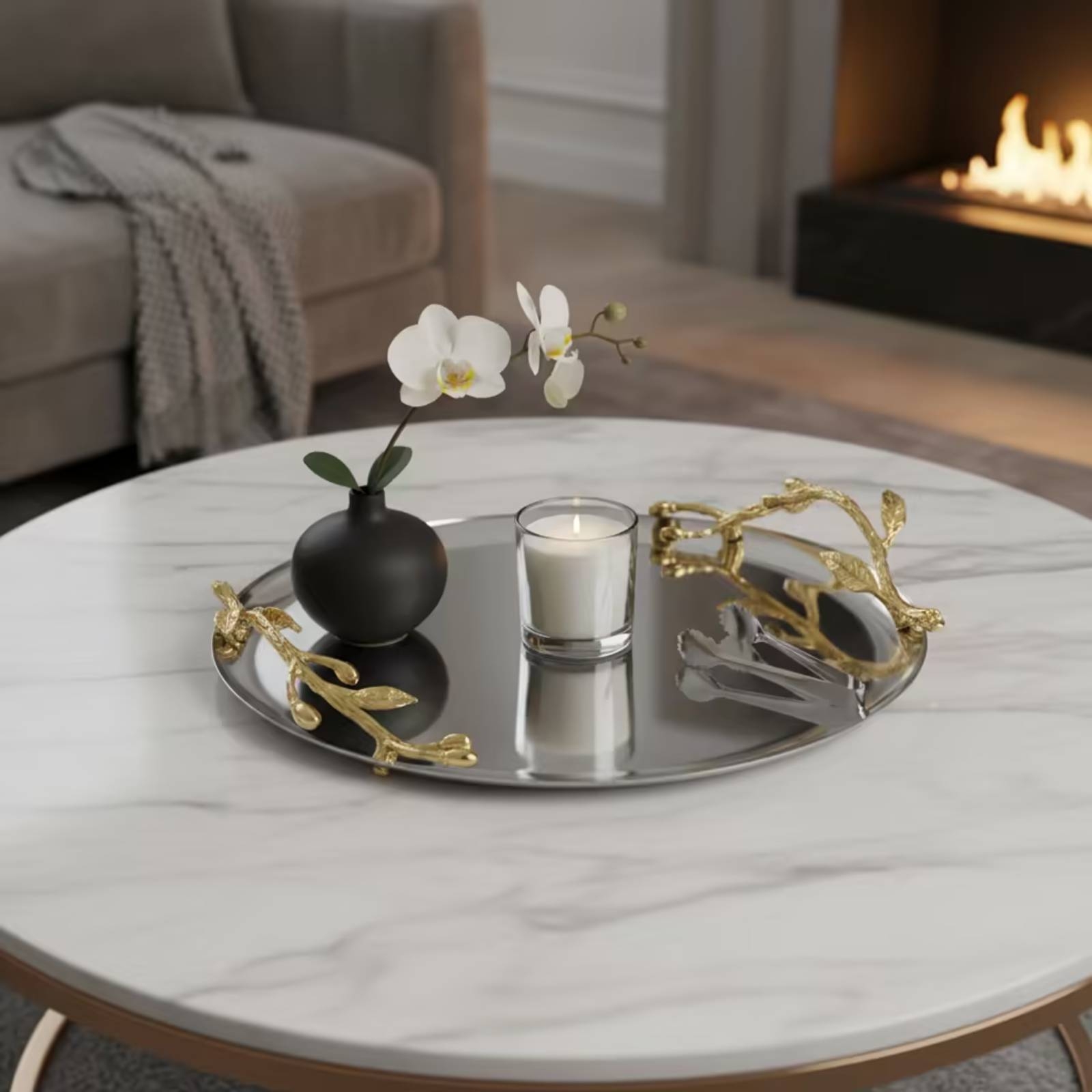 Round Decorative Tray Home Tea - Coffee Tea For Plants recension och pris